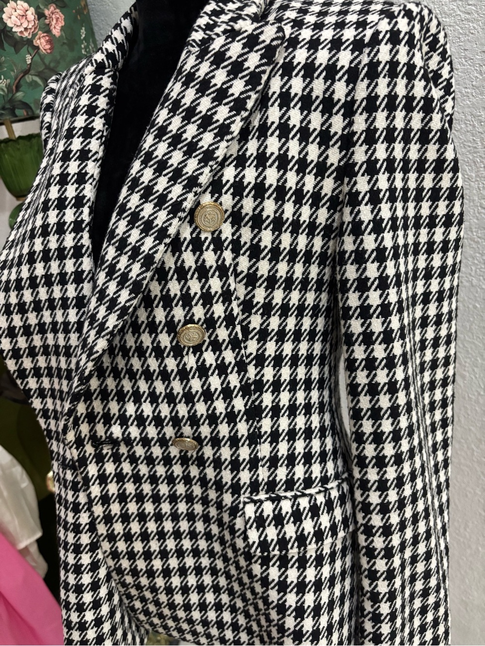 Zara Black & White Houndstooth Double-Breasted Blazer - Picture 3 of 4